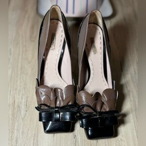 MIU MIU Black Patent Leather Square Toe High Pumps